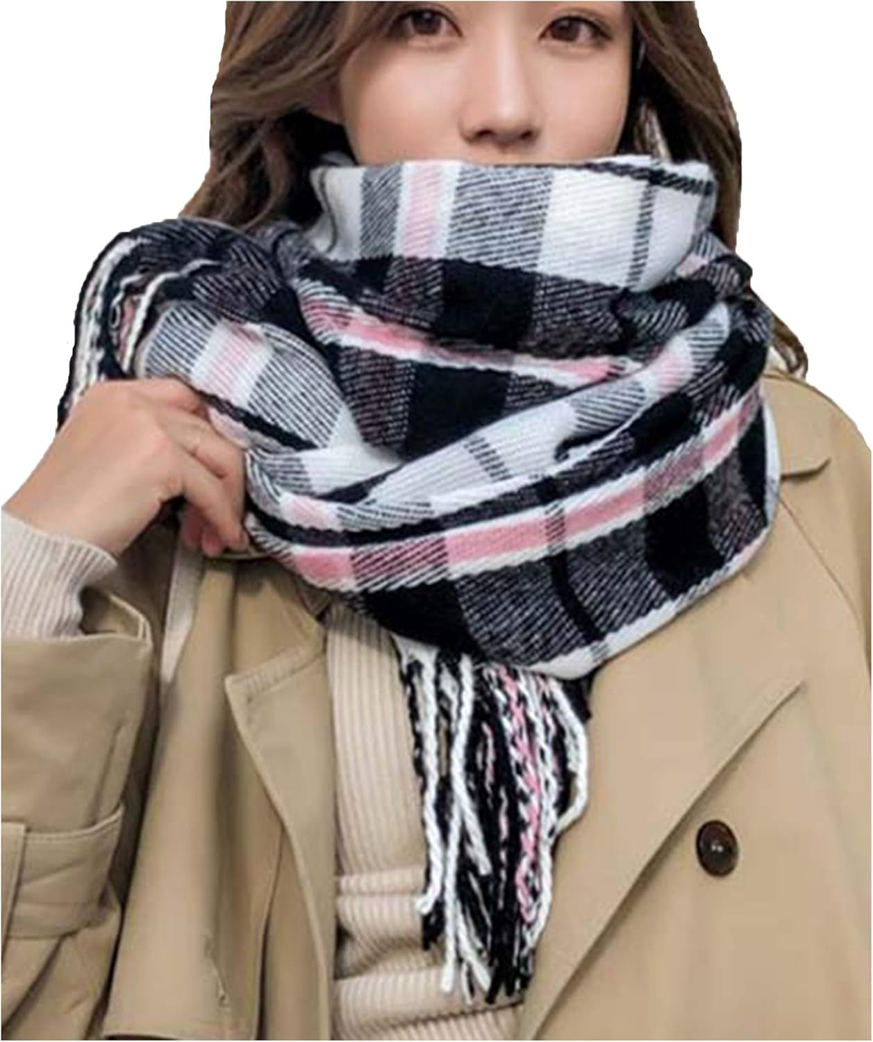 Wander Agio Women'S Fashion Scarves Long Shawl Winter Thick Warm Knit Large Plaid Scarf