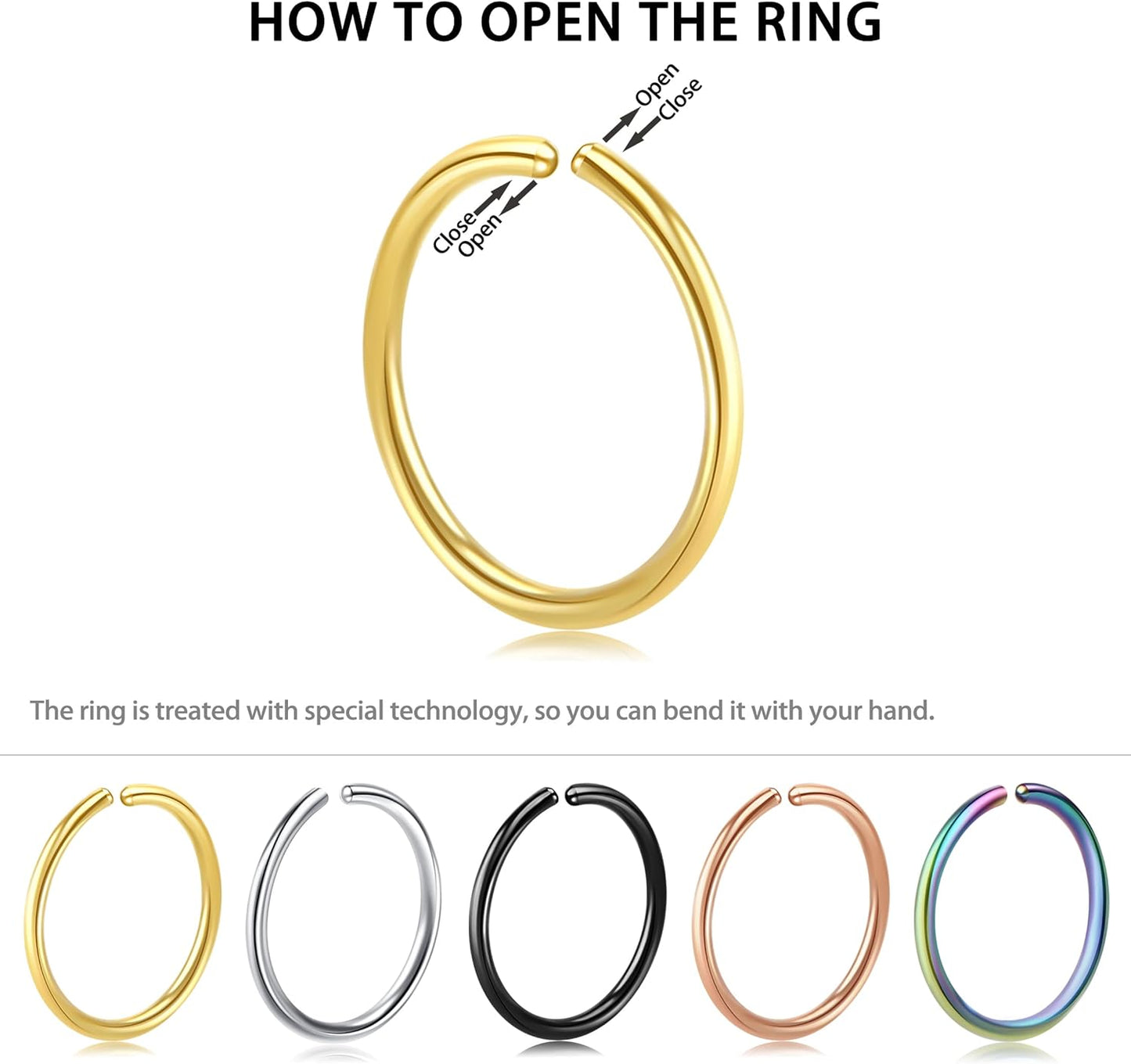 1-16Pcs 16G 18G 20G 22G Nose Rings Hoops Nose Piercings Fake Nose Ring Fake Septum Nose Ring Fake Lip Rings Fake Septum Piercing Fake Nose Piercing Fake Nose Hoop Faux Nose Rings Clip on Nose Cuffs Nose Piercing Jewelry Nose Rings for Women Men Nose Hoops