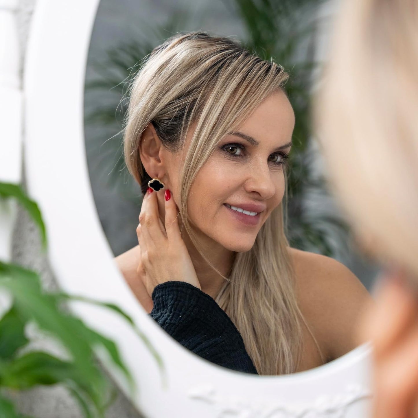 Four Leaf Clover Earrings 18K Gold Plated with Black Agate or White Shell | Mother of Pearl & Cubic Zirconia | Classic English Lock | Tarnish-Resistant Jewelry for Women