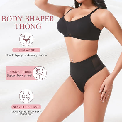 Women's shapewear thong underwear laid flat showing material texture