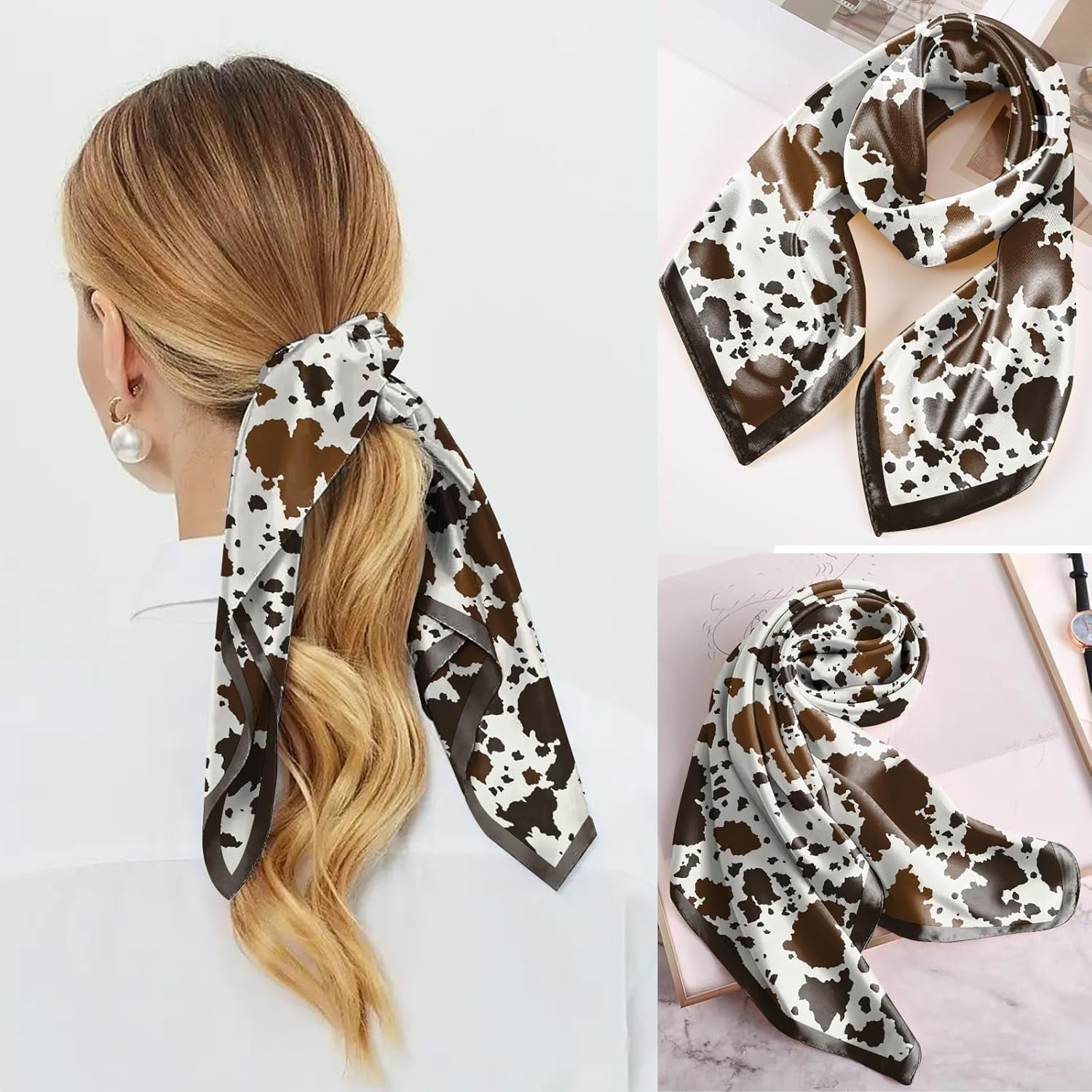 Scarf Silk Feeling Square Satin Head Hair Scarf Wrap 27.5 Inches Headwear Aesthetic Cute Decoration Women Girls