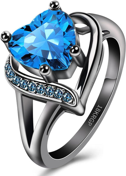 Engagement Rings for Women AAA+ Heart Cubic Zirconia Promise Rings for Her Womens Rings Black Gold Gothic Rings Christmas Gifts Fashion Wedding Rings Statement Rings for Women