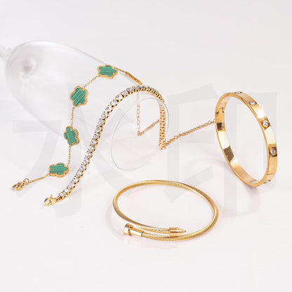 Gold clover bracelet set trendy jewelry display