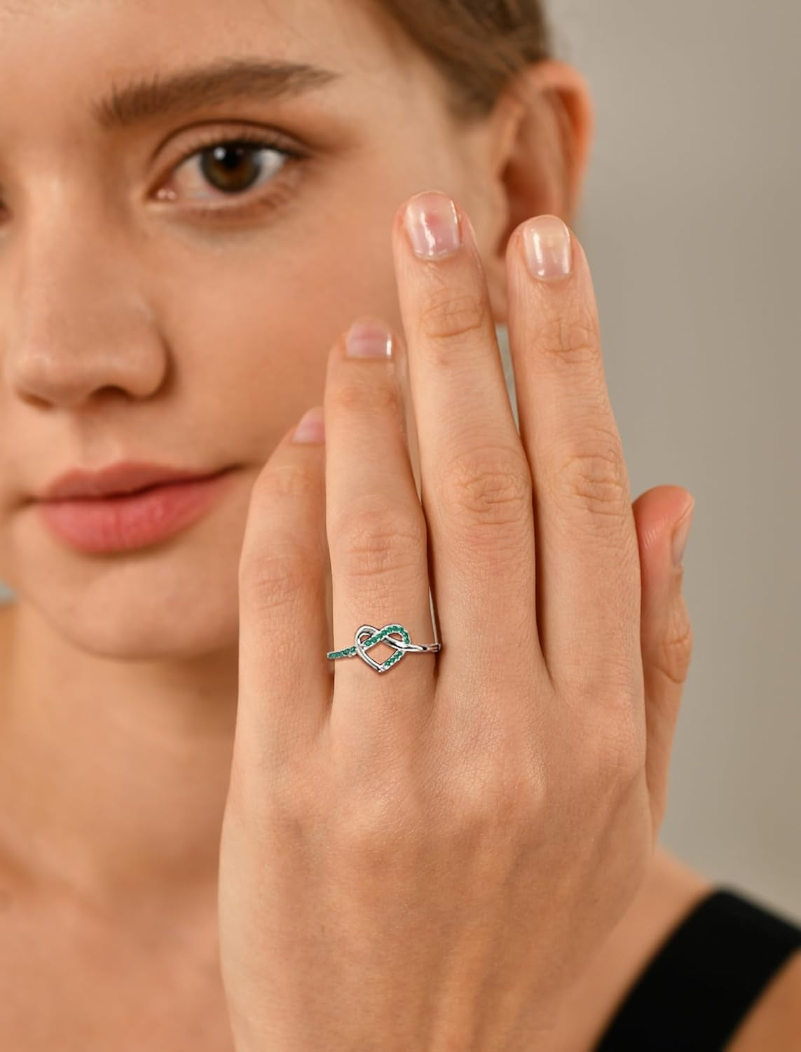 YL Love Knot Heart Promise Ring 925 Sterling Silver Infinity Rings Birthstone Anniversary Band for Women