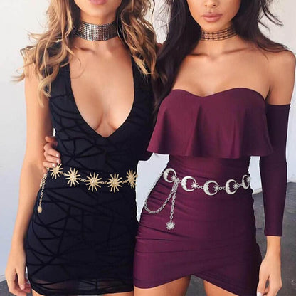 Navoky Moon Star Metal Waist Chain Sun Pendant Belly Belt Body Chains Jewelry Accessories for Women and Girls