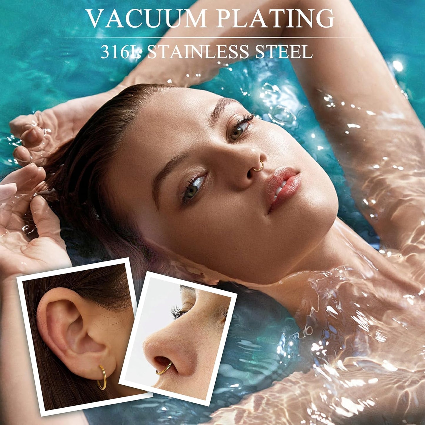 Jstyle 8 Pcs 16G/18G 316L Surgical Steel Nose Rings Hoops Septum Rings Lip Ring Hypoallergenic Nose Clicker Ring Tragus Helix Cartilage Daith Rook Sleeper Earring Body Piercing Jewerly for Women Men