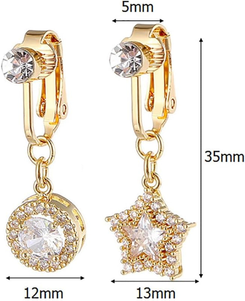 2Pcs CZ round Star Fake Belly Button Rings for Women Surgical Steel Clip on Non-Piercing Fake Navel Rings Sparkling Crystal Fake Belly Jewelry