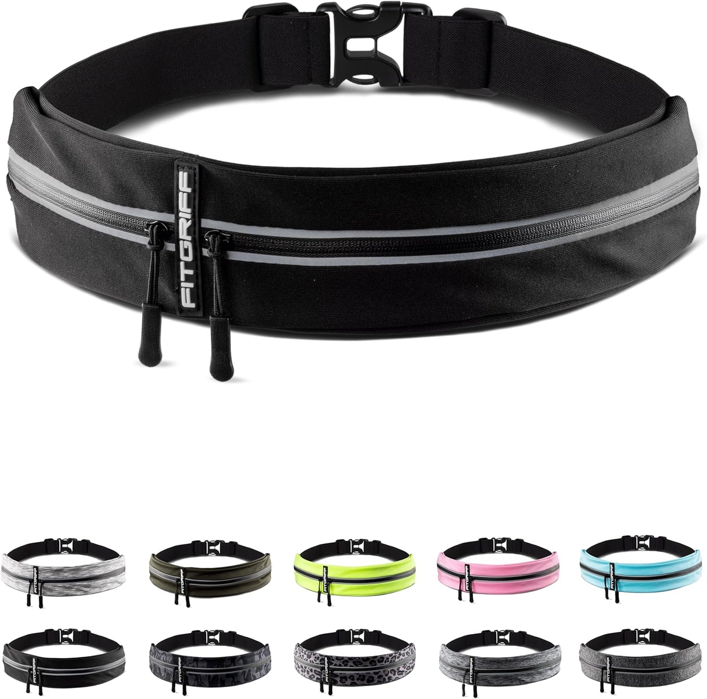 Black Fitgriff running belt with phone pouch worn by jogger