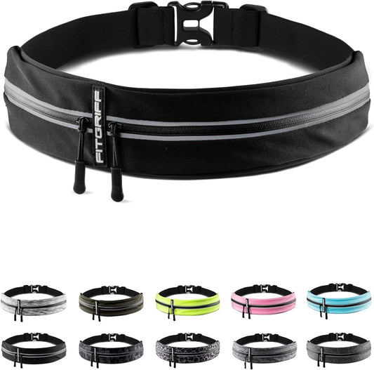 Black Fitgriff running belt with phone pouch worn by jogger