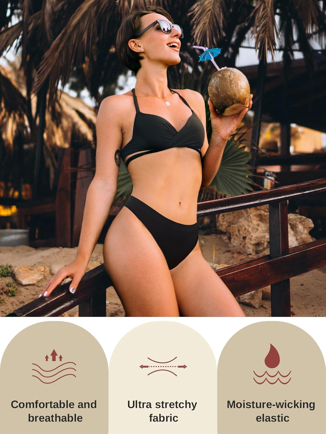 Woman wearing comfortable seamless thong with high elastic waistband