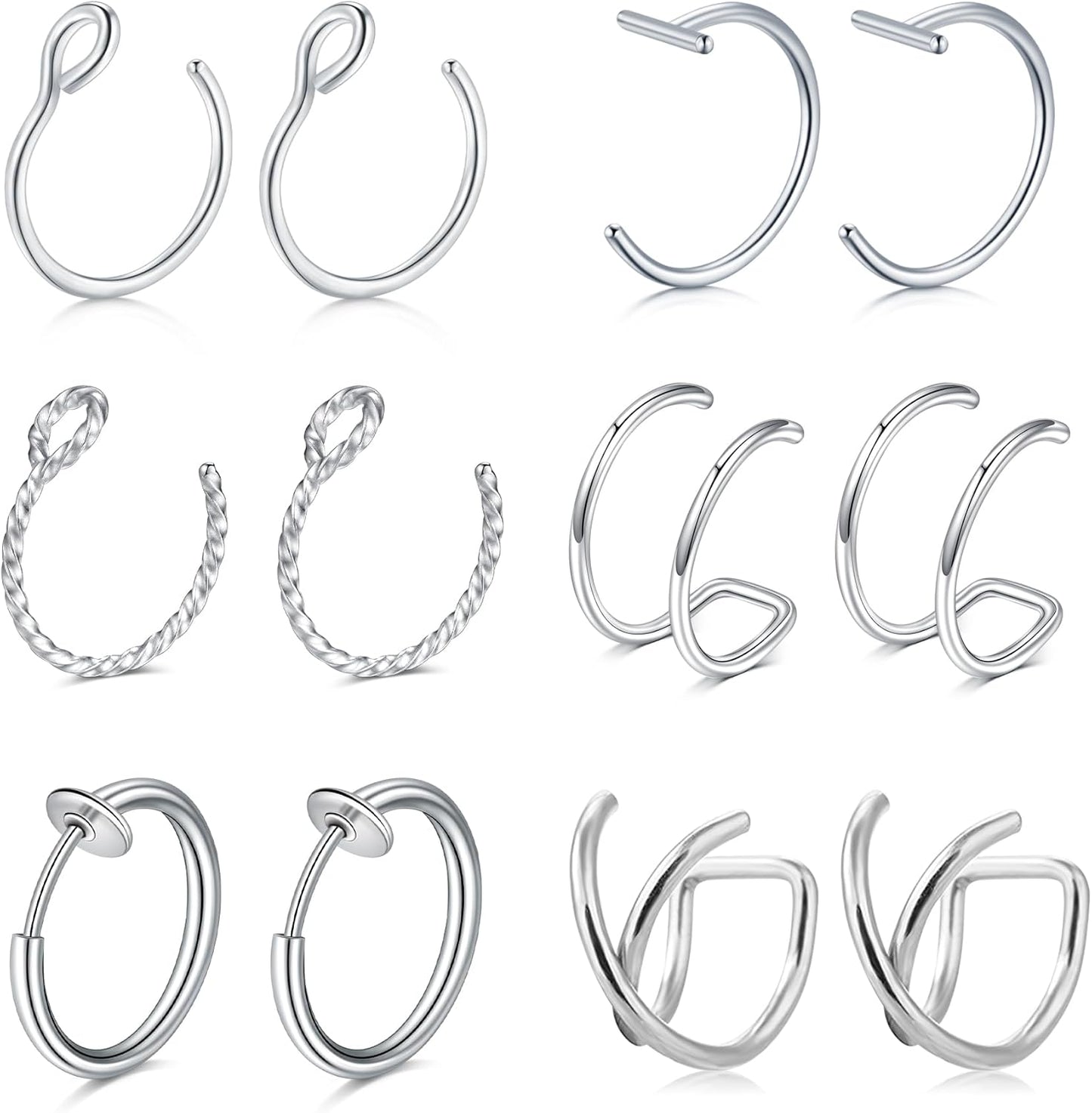 QWALIT Fake Lip Piercing Fake Lip Ring Fake Nose Ring Fake Snake Bites Fake Nose Piercing Faux Lip Rings Fake Snake Bite Piercing Clip Lip Ring Ear Cuff Earrings