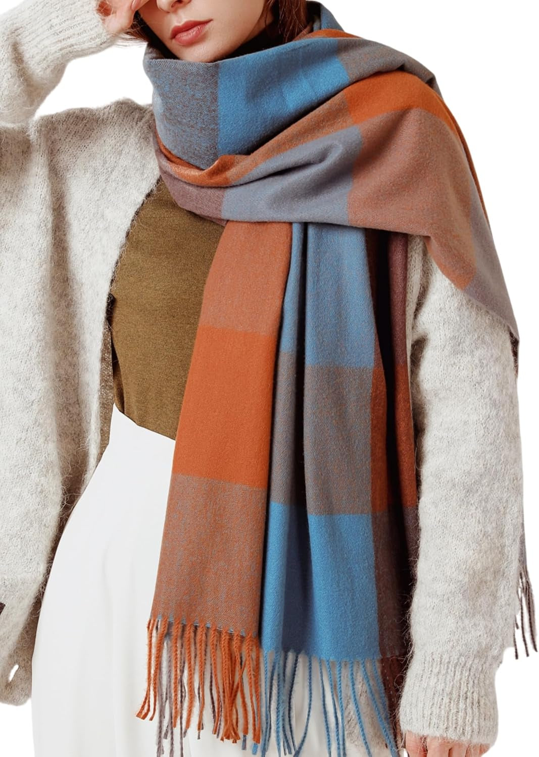 Womens Scarf Winter Blanket Large Scarves Thick Soft Warm Plaid Chunky Scarfs