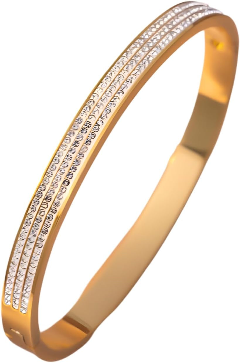 Gold Bracelet for Women, Love, Friendship, 18K Gold-Plated Bangle Bracelet, Zirconia Crystals, Premium Quality All New Stackable Bangle Jewelry
