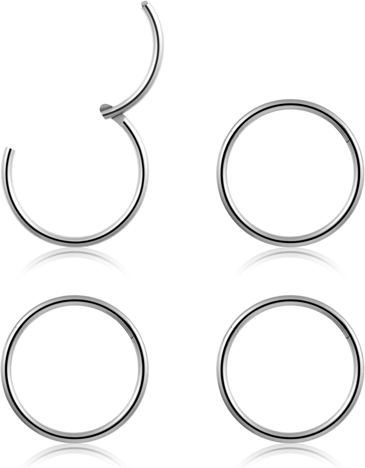 4Pcs 16G 18G 20G Surgical-Steel-Piercing-Ring-Nose-Rings-Hinged-Hoop-Earrings,6Mm 8Mm 10Mm 12Mm Seamless Stainless Steel Clicker Eyebrow Septum Piercing Hoop,Sliver Black Gold Rose Gold Rainbow Body Jewelry Set