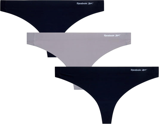 Reebok women's seamless thong underwear in black, front view