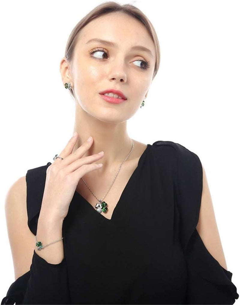 AILUOR Four Leaf Clovers Jewelry Set, Fashion Austrian Crystal Rhinestone Lucky Four Leaf Clover Necklace Bracelet or Earrings for Women Wedding Party Gift