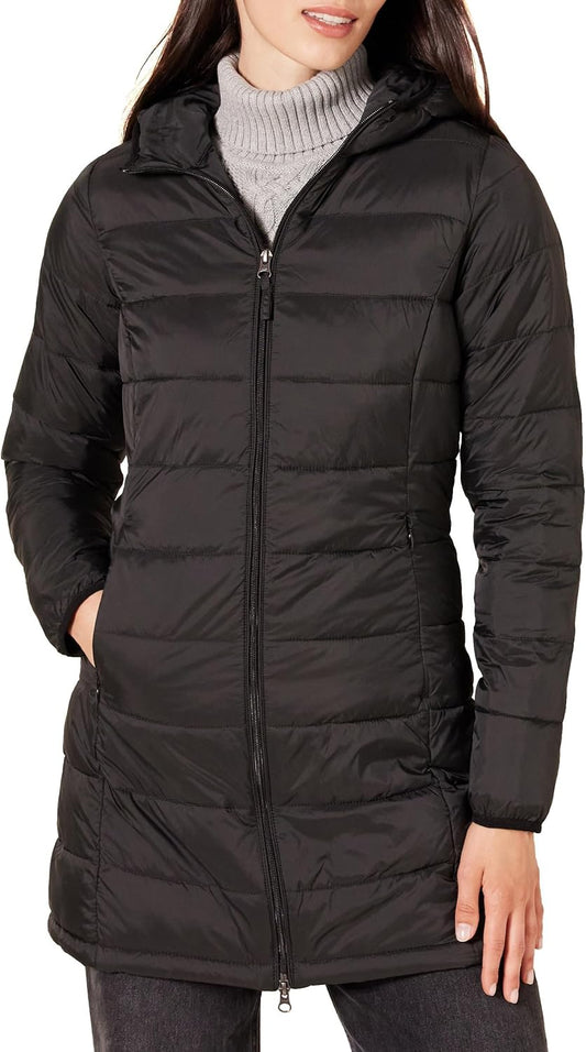 Amazon Essentials women's lightweight hooded puffer coat navy