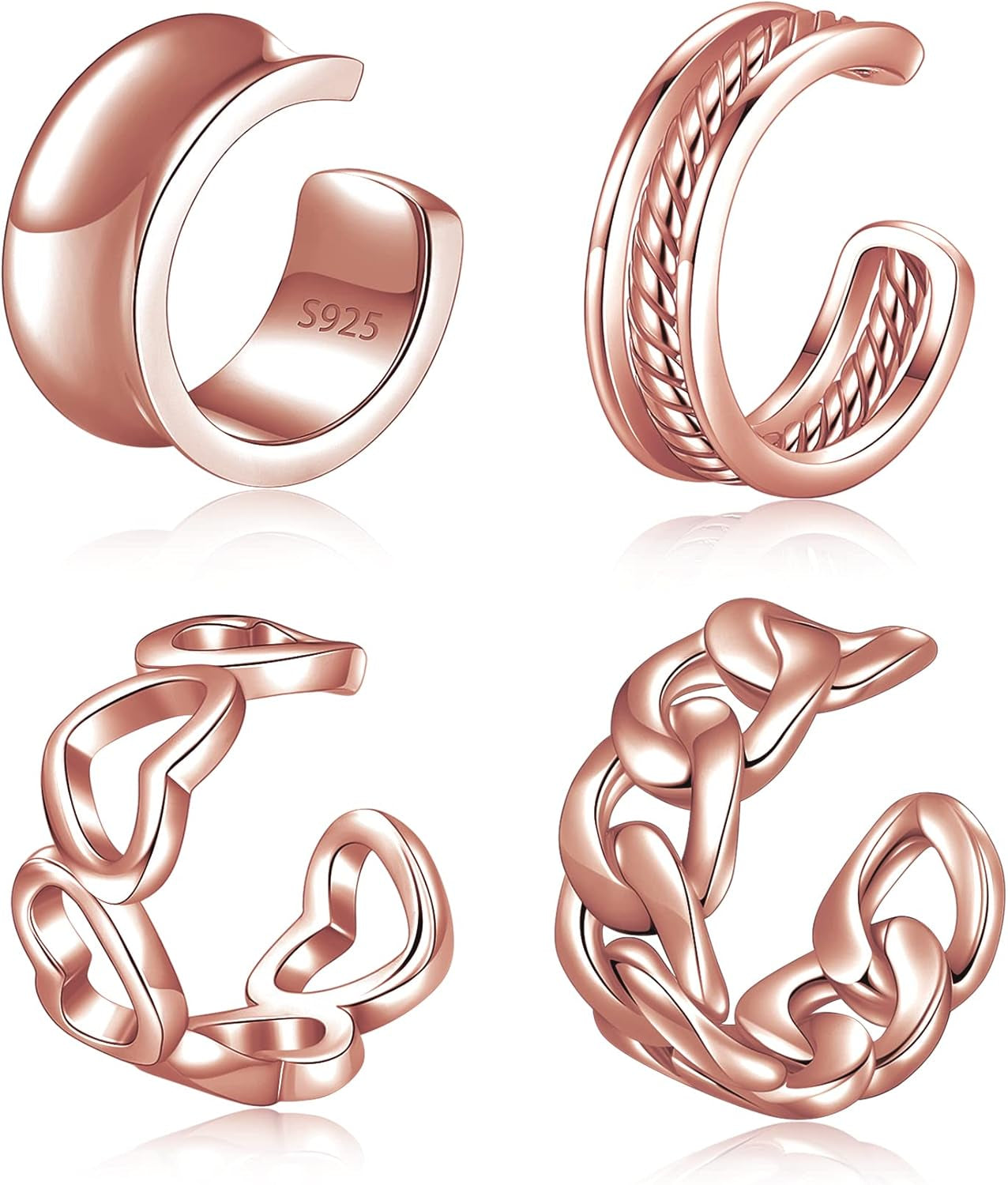 CHIC & ARTSY 925 Sterling Silver Ear Cuffs for Women, Non Piercing Clip on Cartilage Cuffs, Adjustable Fake Conch & Helix Earrings, Gold Plated & Oxidized Various Styles