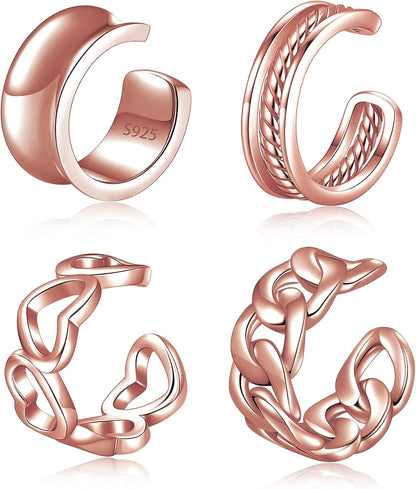 CHIC & ARTSY 925 Sterling Silver Ear Cuffs for Women, Non Piercing Clip on Cartilage Cuffs, Adjustable Fake Conch & Helix Earrings, Gold Plated & Oxidized Various Styles