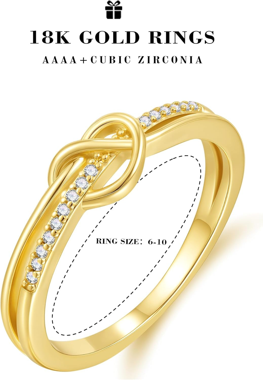 18K gold plated promise ring worn on woman's hand showing fit and shine