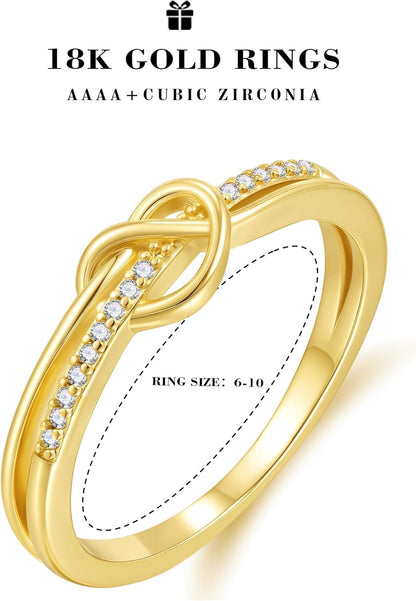 18K gold plated promise ring worn on woman's hand showing fit and shine