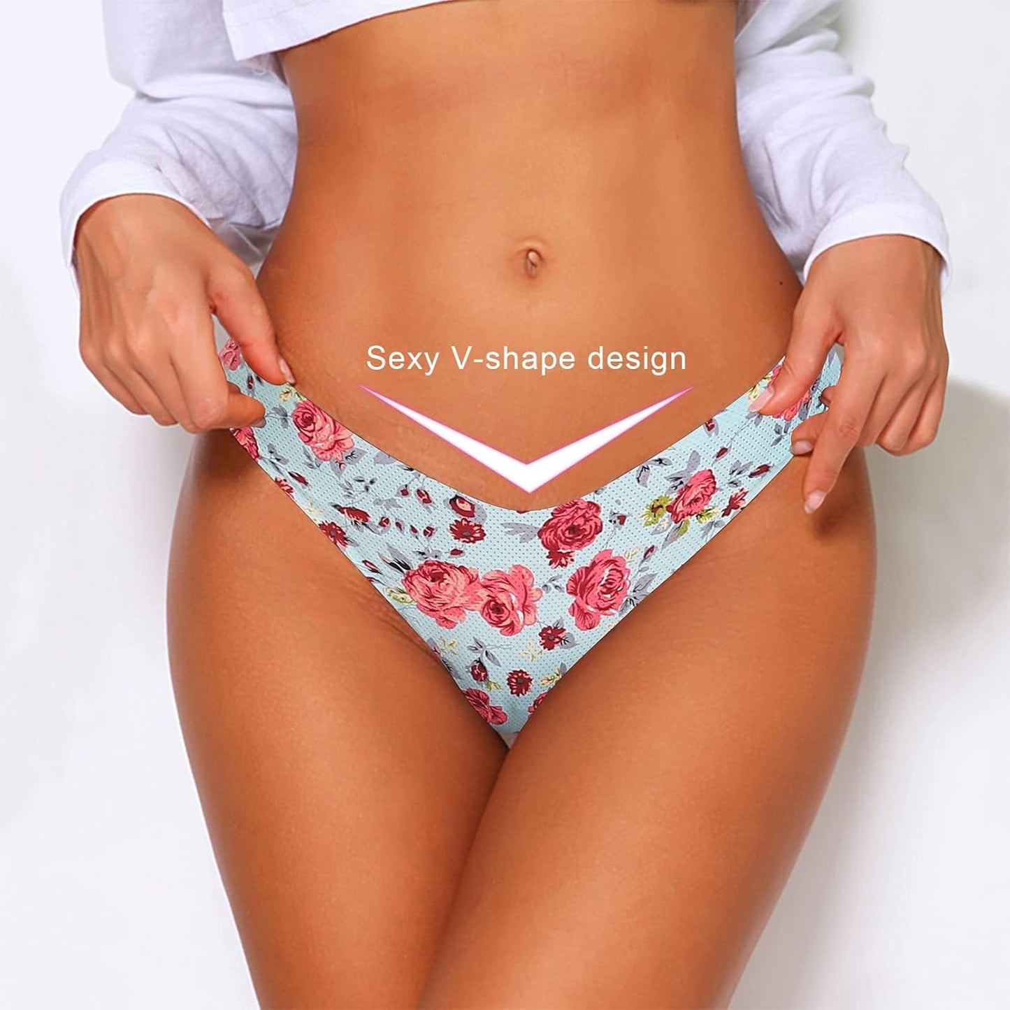 Woman wearing comfortable invisible Eiggam thong underwear under clothing