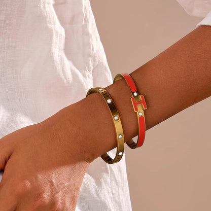 H Bracelets for Women 18K Gold Plated Bangle Bracelet Stack Cubic Zirconia Love Bangle Bracelets Set Gold Bracelet Stackable Trendy Jewelry Birthdays Christmas Gifts for Women