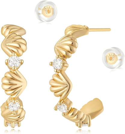 MYEARS Women Hoop Earrings Gold 14K Gold Filled Small Simple Handmade Hypoallergenic Everyday Illusion Jewelry