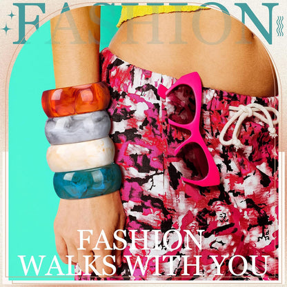 8 Pcs Acrylic Resin Chunky Bangle Bracelets for Women Colorful Punk Geometric Wristband, Christmas Jewelry Gifts