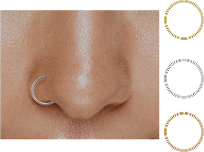 LUCKYJEWUS Small Thin Gold or Sterling Silver Nose Ring Hoop for Women, Tiny Nose Piercing Jewelry