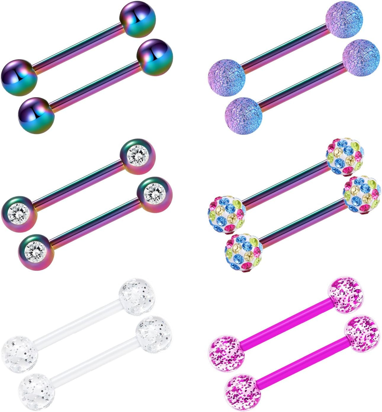 VCMART 12Mm-18Mm 14G Tongue Rings Nipple Straight Barbells Surgical Steel Body Piercing Jewelry