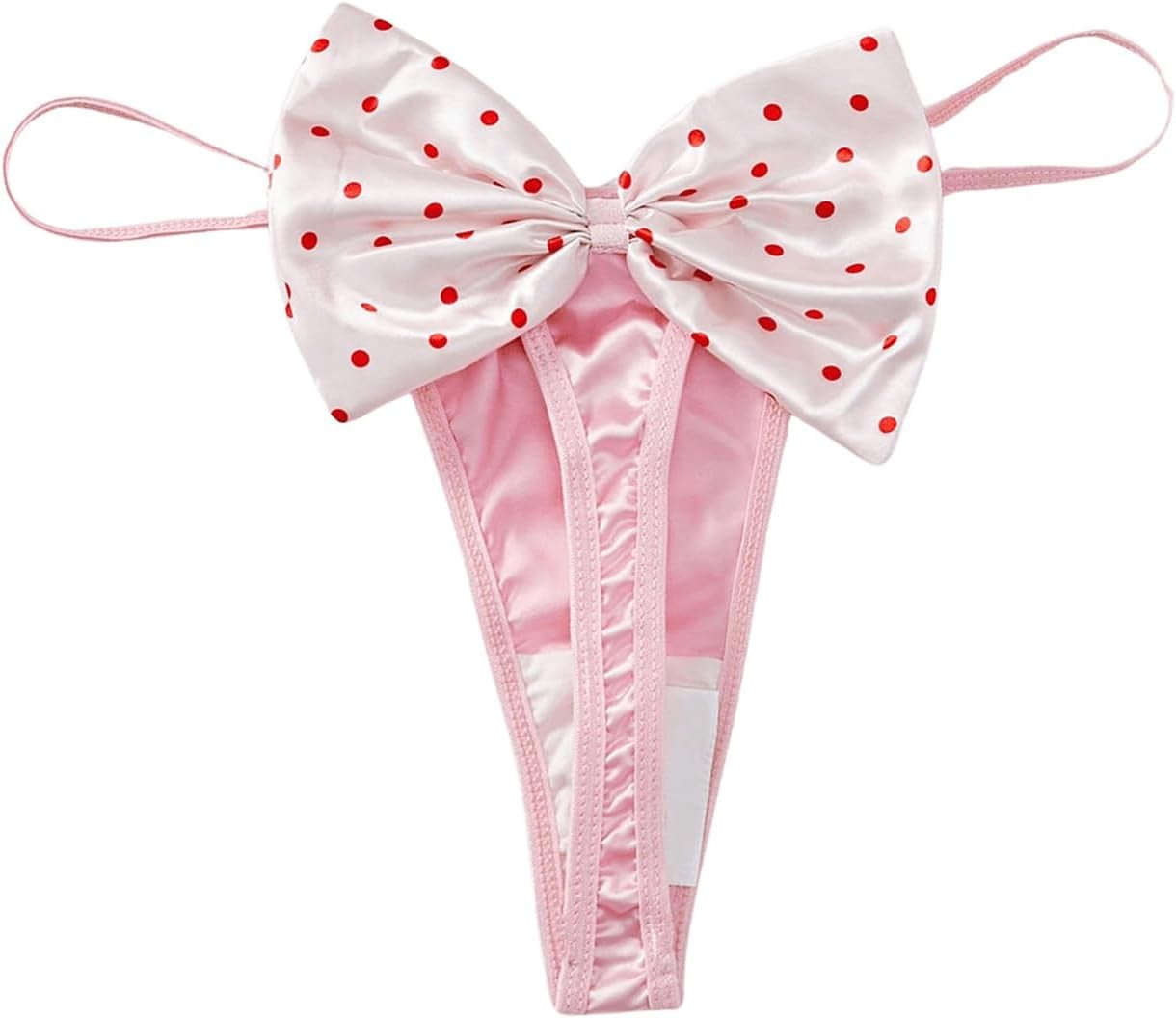 SHENHE satin G-string thong with polka dots pattern front