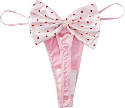 SHENHE satin G-string thong with polka dots pattern front