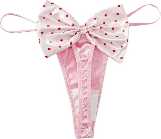 SHENHE satin G-string thong with polka dots pattern front