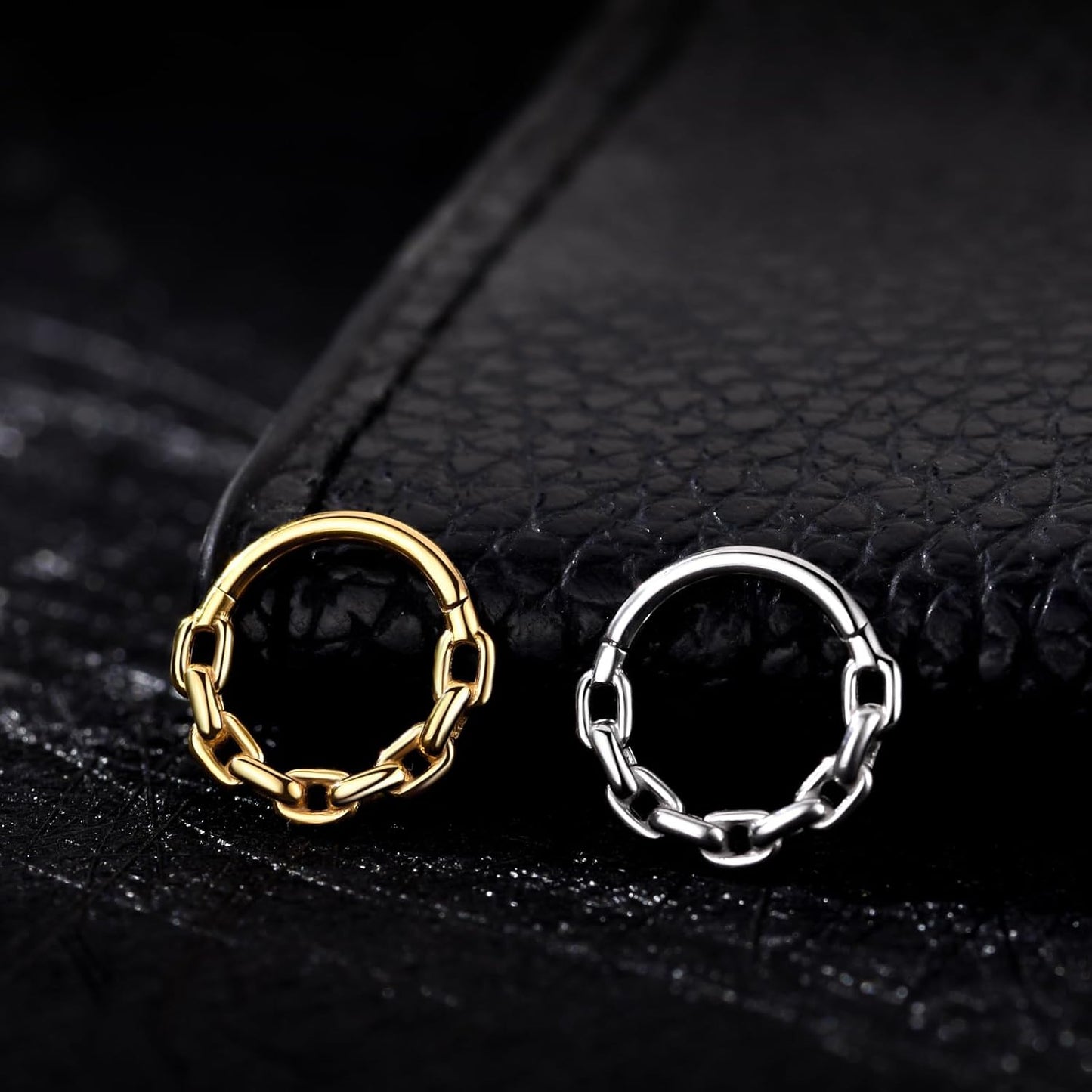 Chain Link Septum Rings: 16G 8Mm Nose Helix Cartilage Daith Tragus Earring Piercing Ring Hoop, Surgical Steel Nose Ear Clicker Rings Piercing Jewelry for Women Men