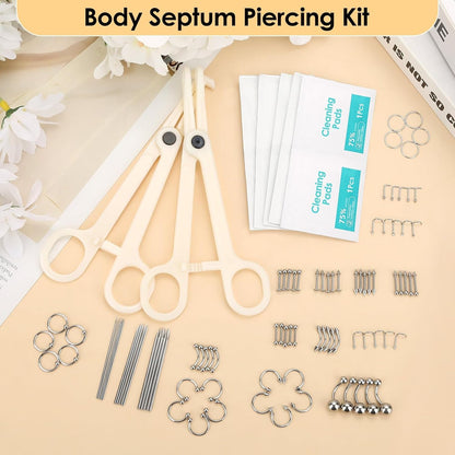 104PCS Body Septum Piercing Kit with 14G/16G/20G Piercing Needles Piercing Jewelry and Tool Set for Ear Nose Belly Button Nipple Lip Cartilage Eyebrow Tongue Navel Piercing Kit for All Piercings