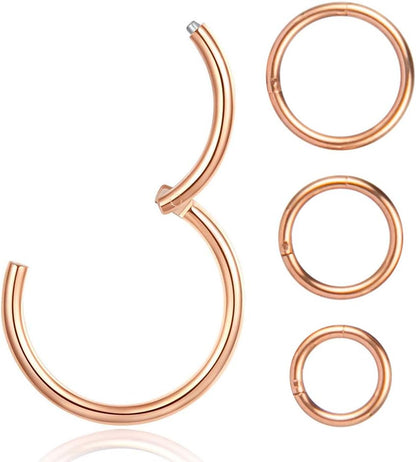 4Pcs 16G 18G 20G Surgical-Steel-Piercing-Ring-Nose-Rings-Hinged-Hoop-Earrings,6Mm 8Mm 10Mm 12Mm Seamless Stainless Steel Clicker Eyebrow Septum Piercing Hoop,Sliver Black Gold Rose Gold Rainbow Body Jewelry Set