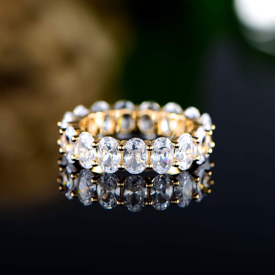 Barzel 18K White Gold/Rose Gold & Gold Plated Eternity Oval Cut Cubic Zirconia Eternity Ring Band