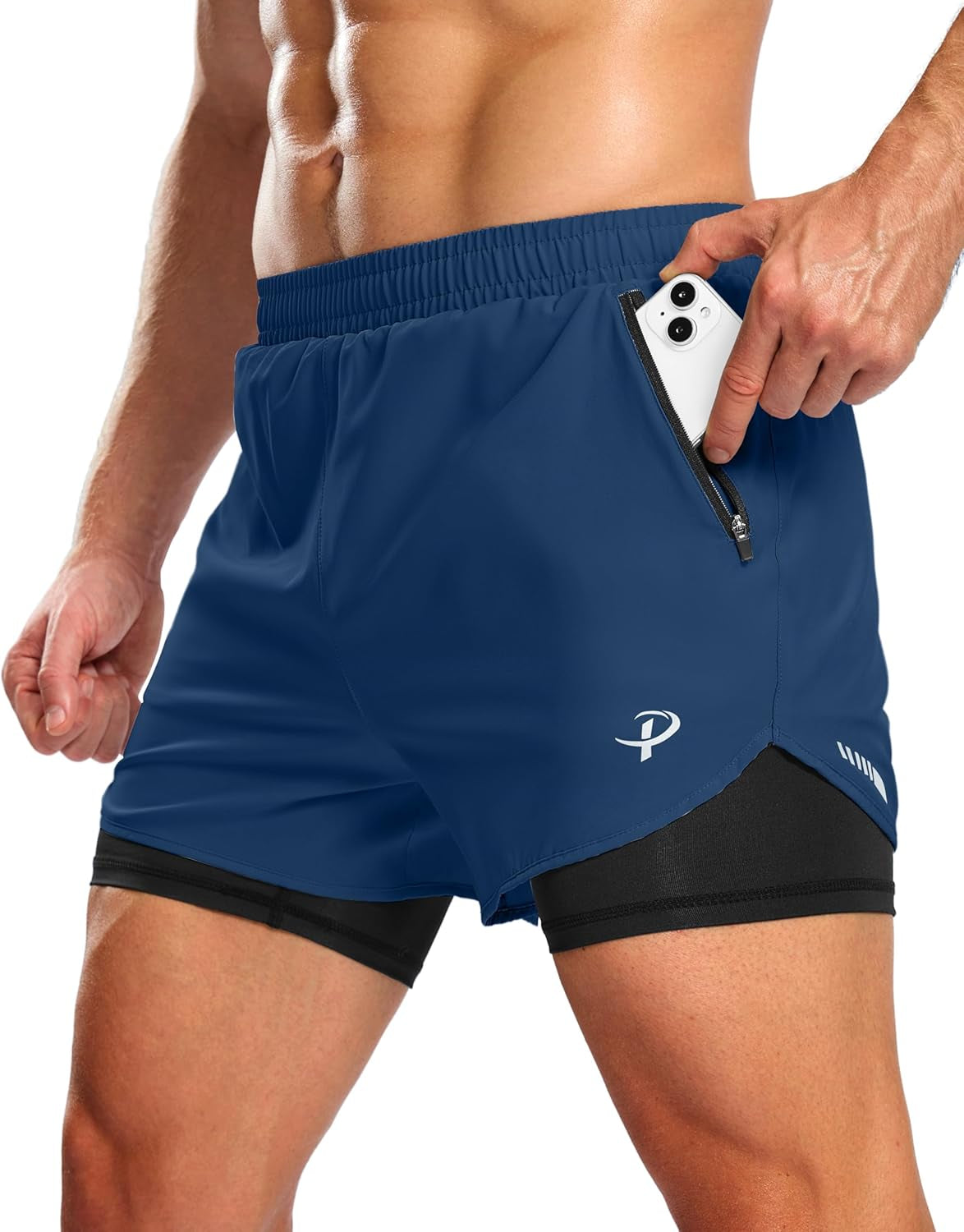 Black athletic shorts flat lay product shot