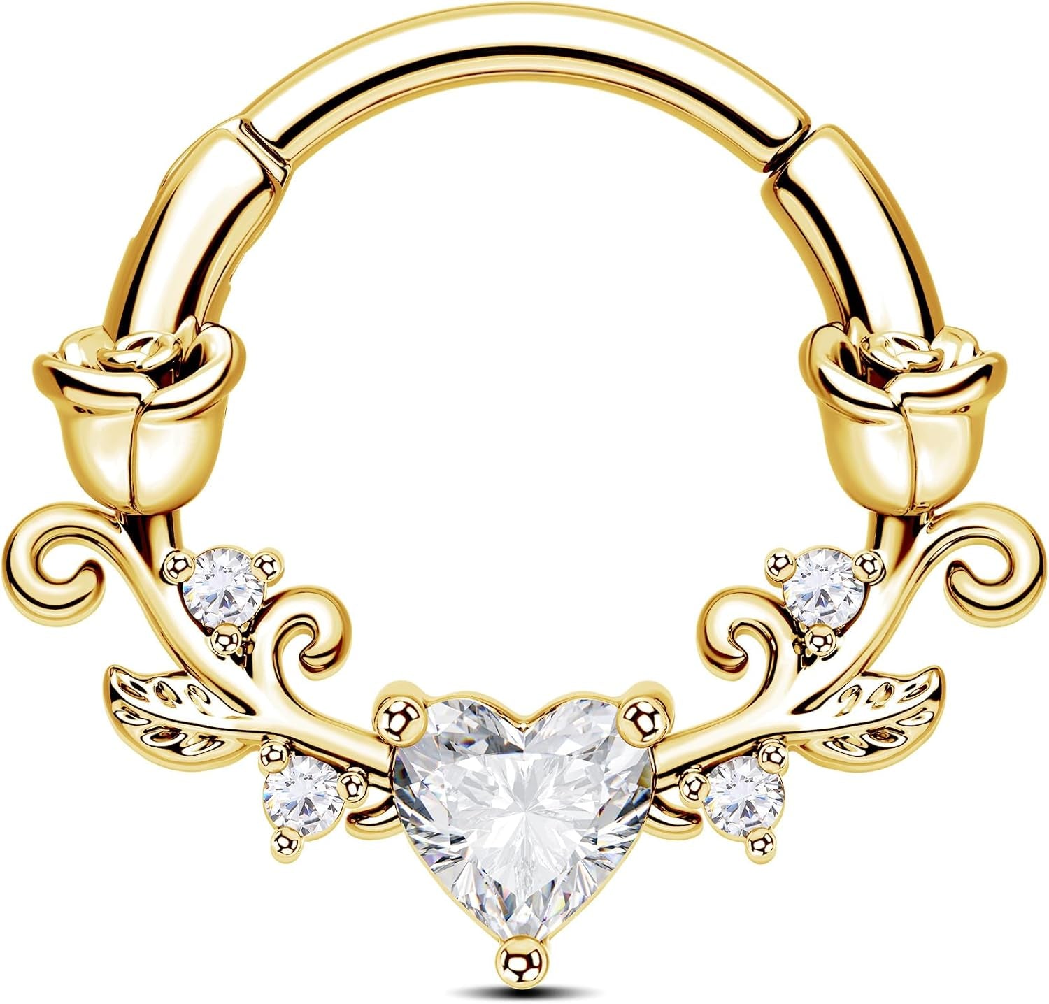 CM Crareesi Mania Rose Septum Rings 16G Septum Piercing Jewelry 316L Stainless Steel Daith Piercing Jewelry Heart Daith Earrings for Women