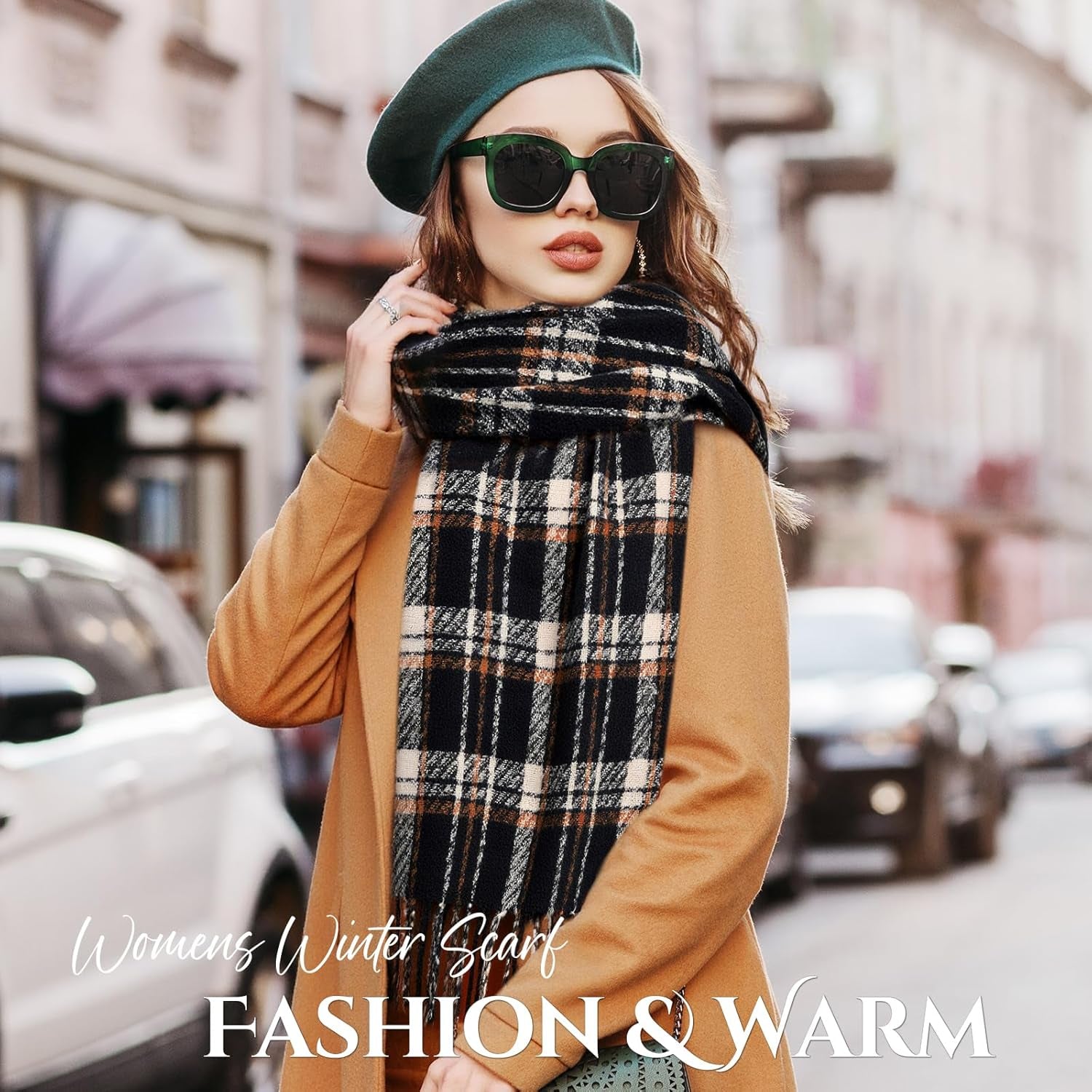 Winter Scarf for Women, Fashion Plaid Blanket Scarves with Fringe, Long Soft Scarf Shawl Wraps