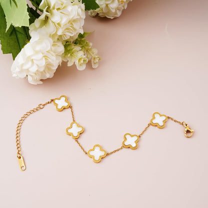 Gold Jewelry Set, Clover Bracelet Clover Necklace Clover Earrings for Women