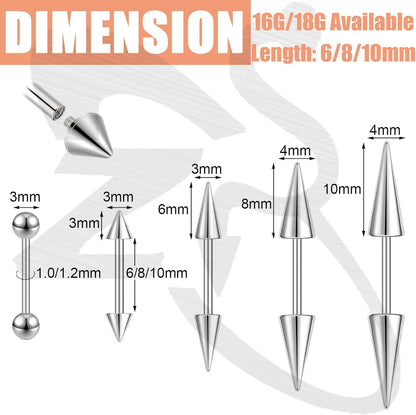 ZS 16G/18G Spike Cartilage Tragus Helix Piercing, Stainless Steel Spike Stud Earrings Internal Thread Curved Barbell Nose Bridge Rings Snake Bite Piercing Jewelry for Women Men