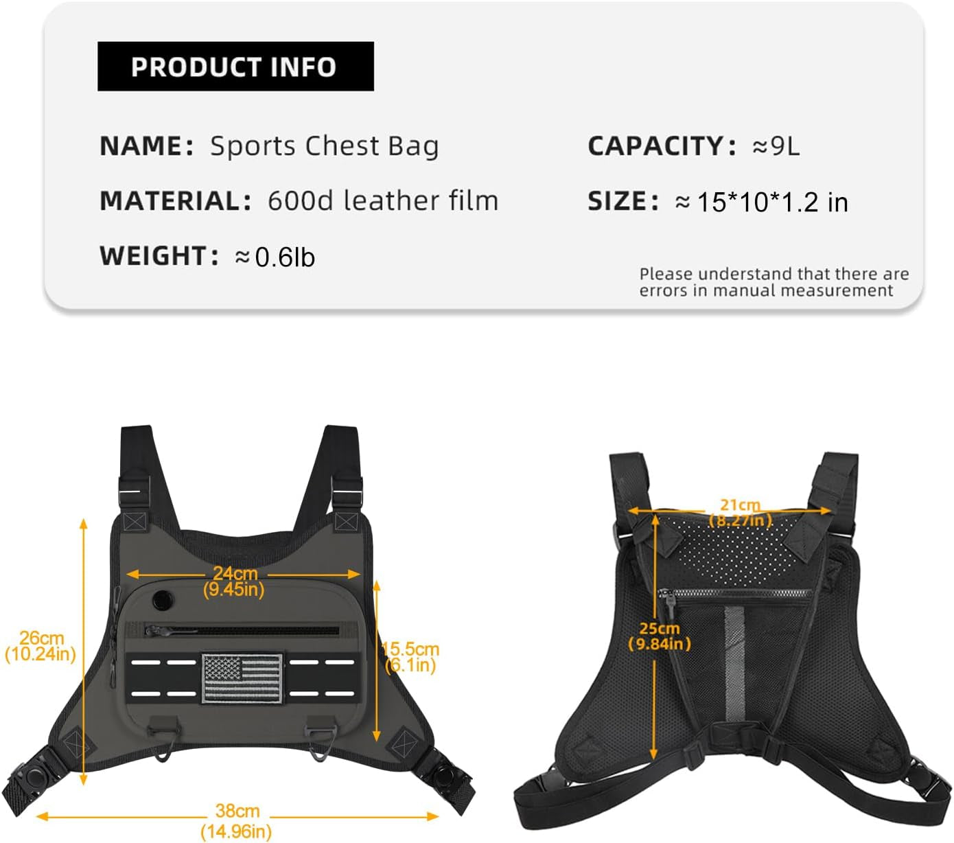 Durable polyester material of water-resistant running vest bag