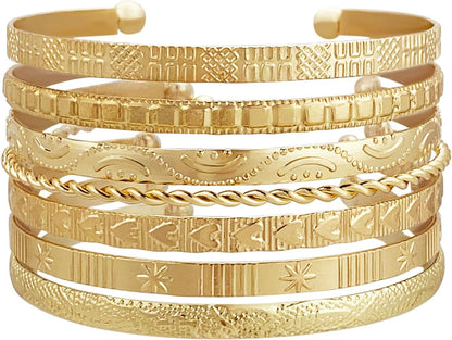 FUNOJOY Bangle Bracelets Set for Women, Multi Layer Stackable Cuff Bracelets, Boho Open Adjustable Bangle Jewelry Gift for Her