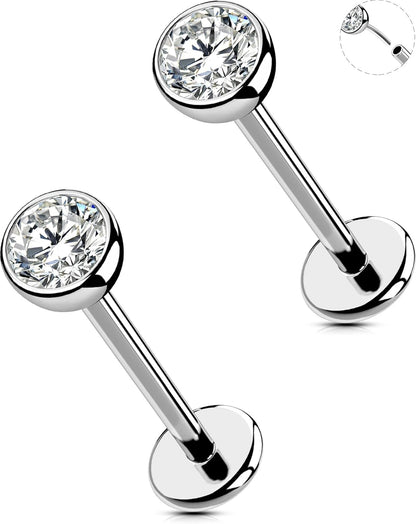 OUFER 2Pcs 20G/18G/16G G23 Titanium Threadless Nose Stud Earrings Flat Back Tiny CZ Small Nose Helix Cartilage Tragus Conch Labret Medusa Monroe Piercing Jewelry for Women Men