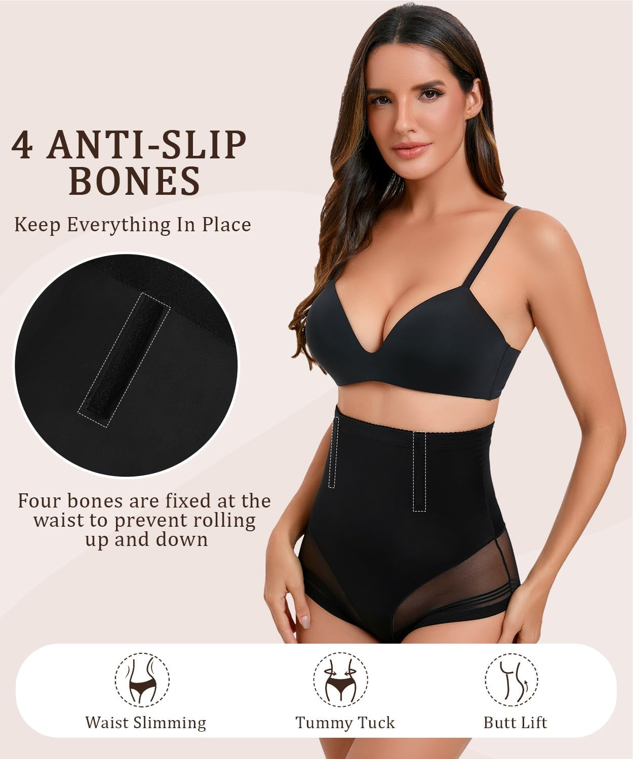 Body shaping briefs with high-waisted support detail