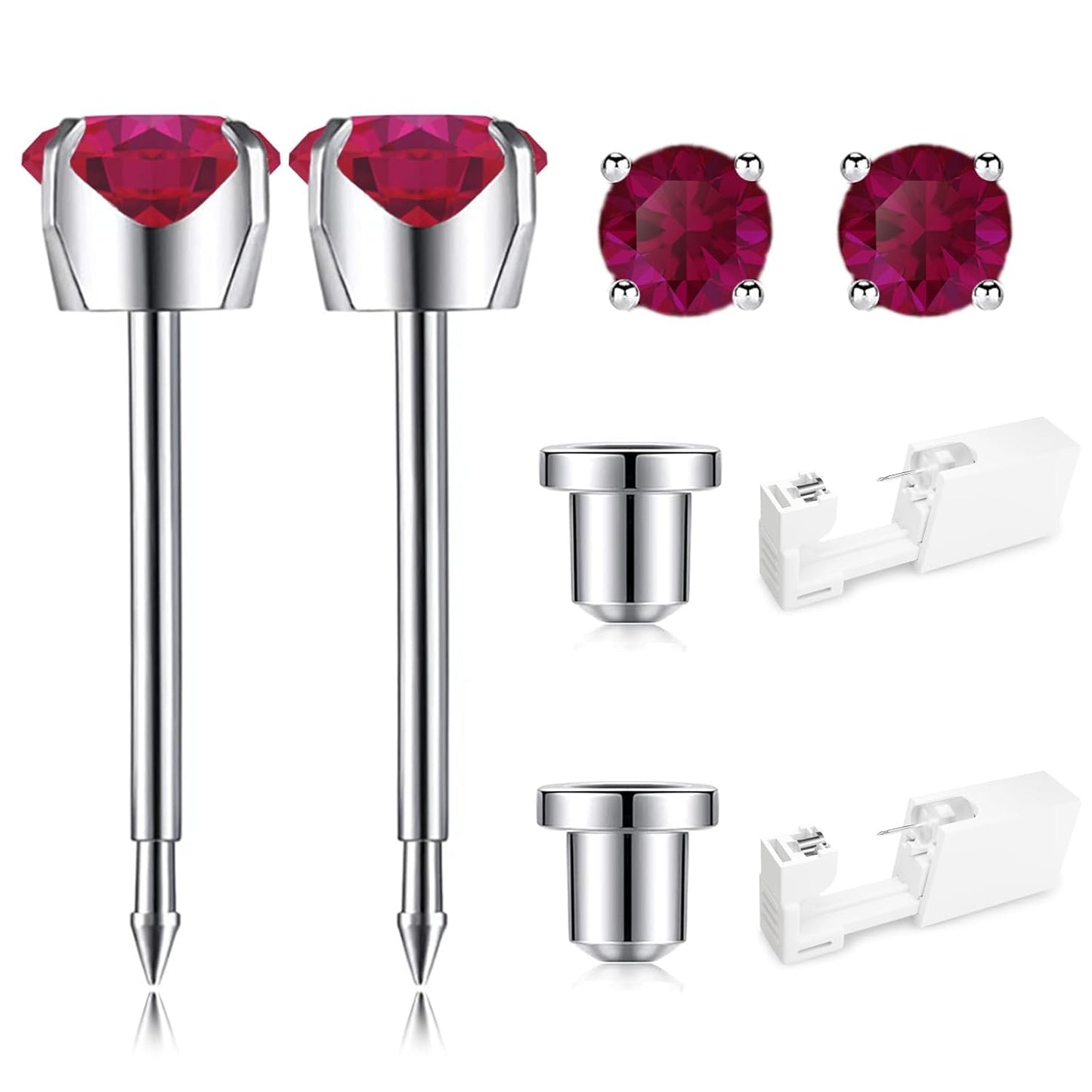 Ear Piercing Kit | Disposable Ear Piercing Gun Kit Made in 316L Surgical Stainless Steel 4Mm - 4Prong Cubic Zirconia | at Home Self Piercing Kit with Earrings Studs