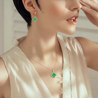 Lucky Clover Sets Clover Necklace and Earrings Set Four Leaf Clover Bracelet 18K Gold Plated Fashion Cute Jewelry for Women