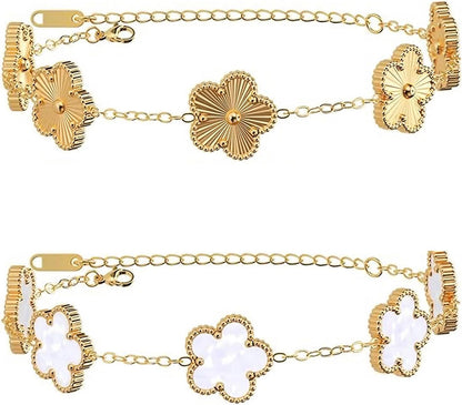 18K Gold Plated Clover Bracelet Set Dupes Bracelet for Women Flower Lucky Clover Bracelets Trendy Jewelry Birthday Gifts for Women/Mom/Friends/Besties/Sister